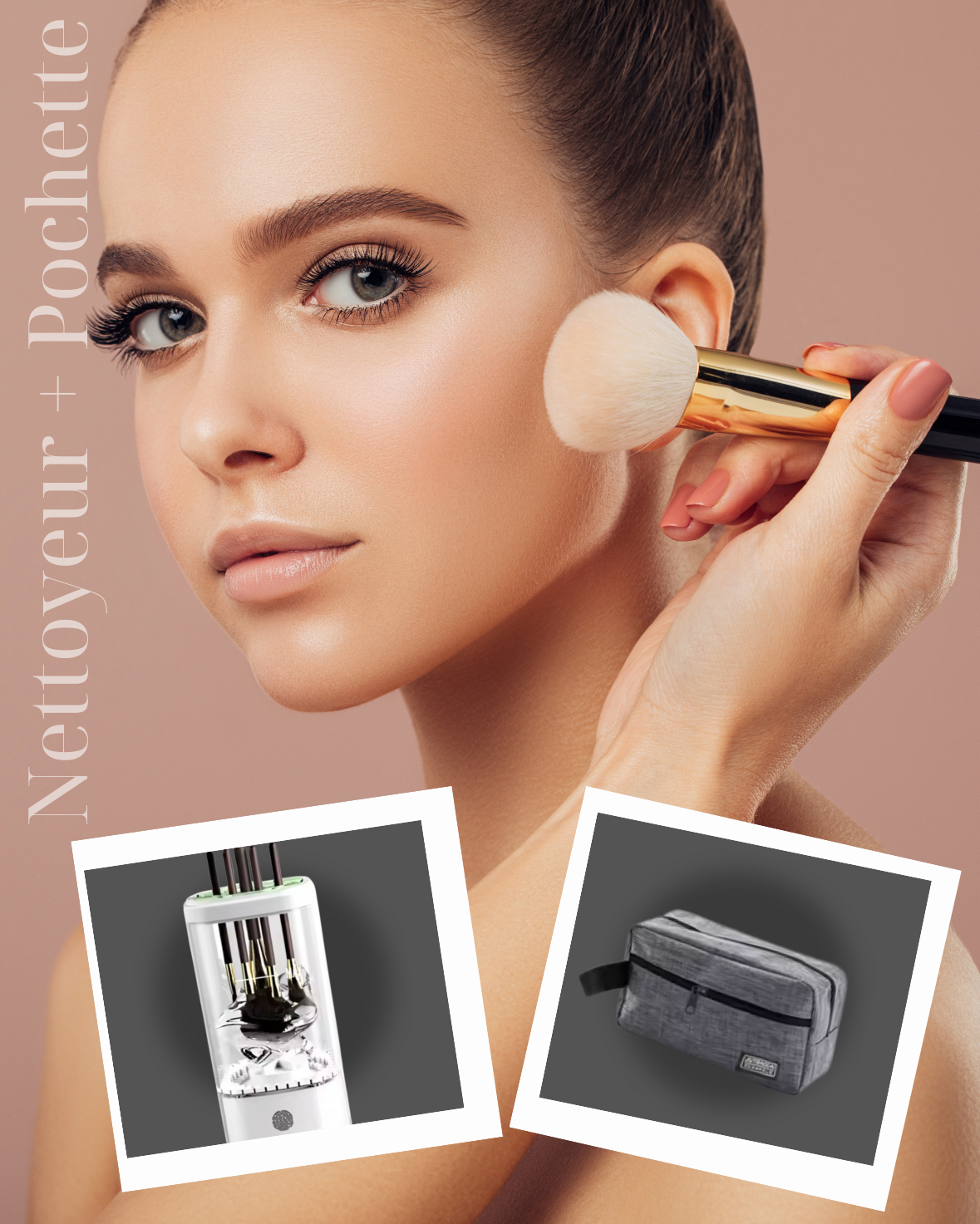 Nettoyeur de pinceaux de maquillage électrique avec Pochette